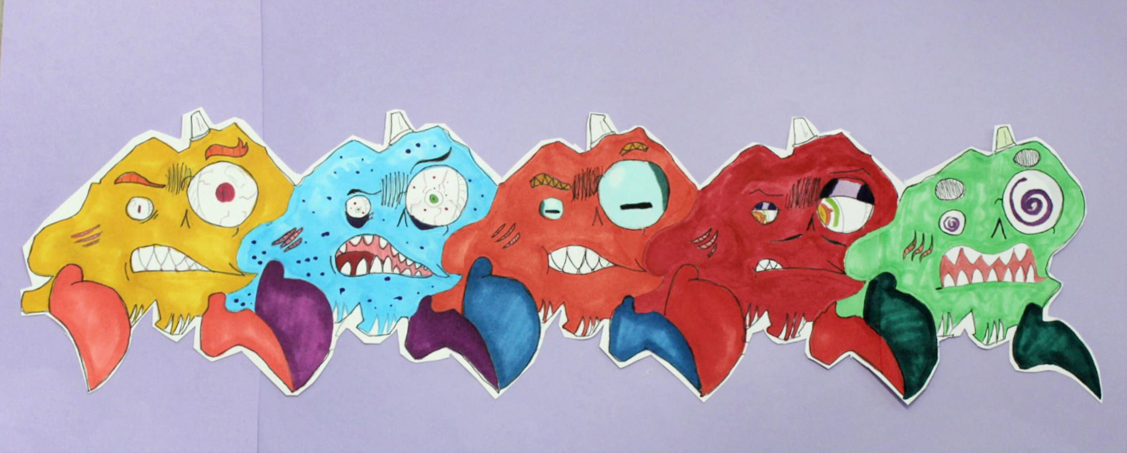 Monsters holding hands